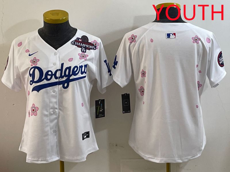 Youth Los Angeles Dodgers Blank White Sakura Edition 2025 Nike MLB Jersey style 2->youth mlb jersey->Youth Jersey
